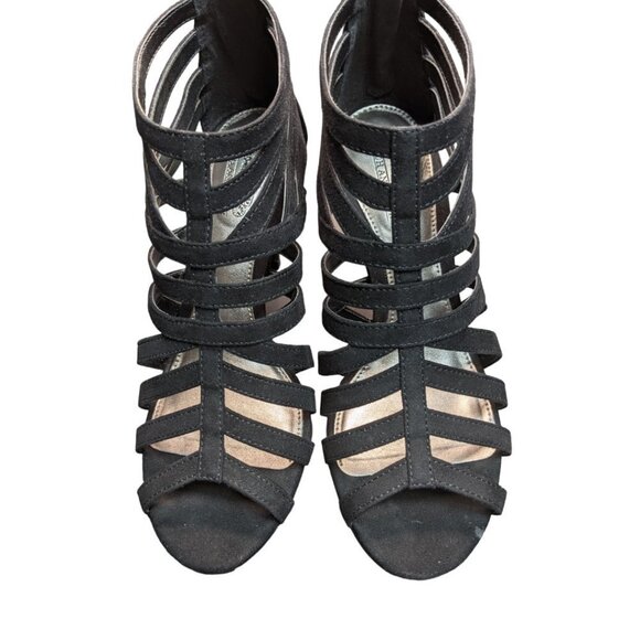 COACH AND FOUR Suede Lorelle Gladiator Style High Heel Sandals Black Size 6 - Picture 12 of 14